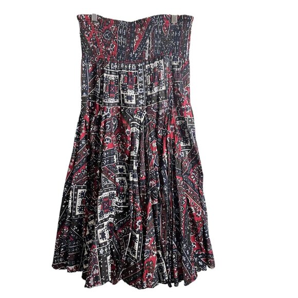 NWT Philosophy Bohemian Strapless Smocked Midi Dress Red & Blue Flowy Cottage SM - Picture 1 of 8
